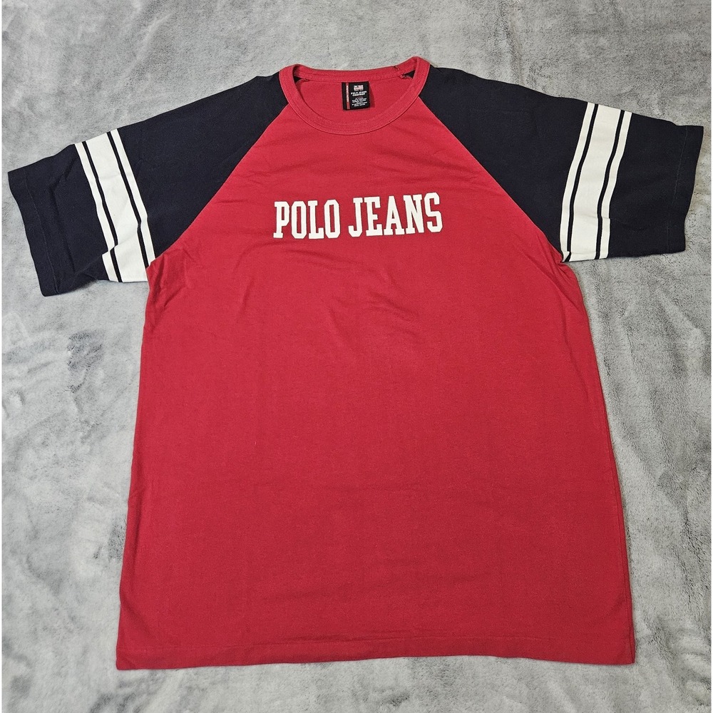 Vintage Polo Jeans Color Block T-Shirt Size Large Raglan Sleeves